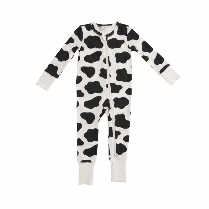 Angel Dear Cow Print Bamboo Viscose Zippered Romper