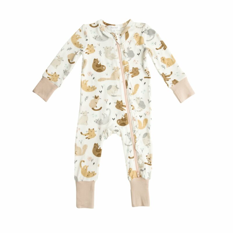 Angel Dear Pretty Kitties Bamboo Viscose Ruffle Zippered Romper