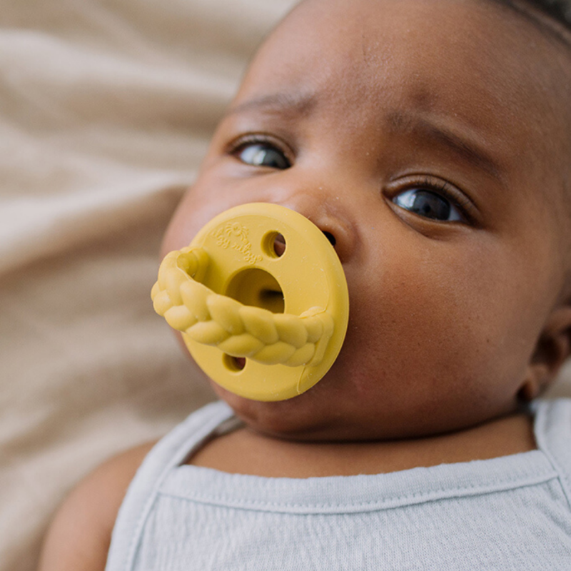 Itzy Ritzy Sweetie Soother Silicone Pacifier Set (2-Pack) Mustard + Gray