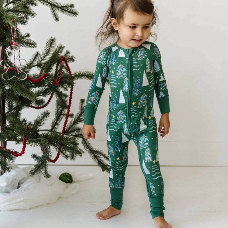 Little Sleepies Green Twinkling Trees Bamboo Viscose Zippy