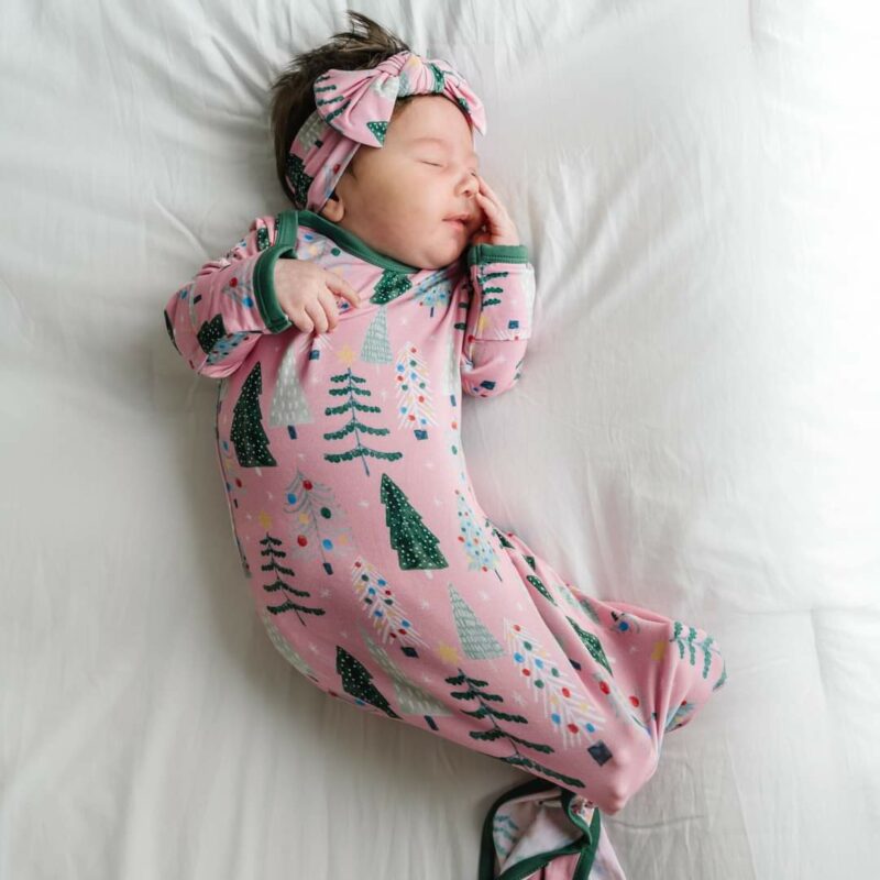 Little Sleepies Pink Twinkling Trees Bamboo Viscose Infant Knotted Gown