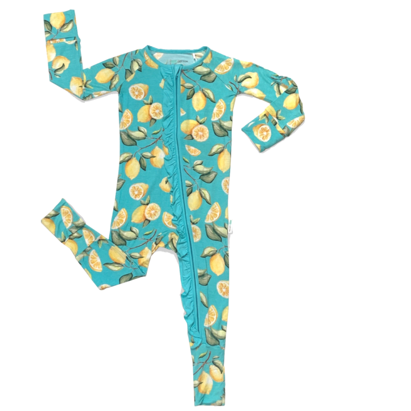 CuteCotton Lemon Squeezy Ruffle Bamboo Viscose Convertible Zippered Footie