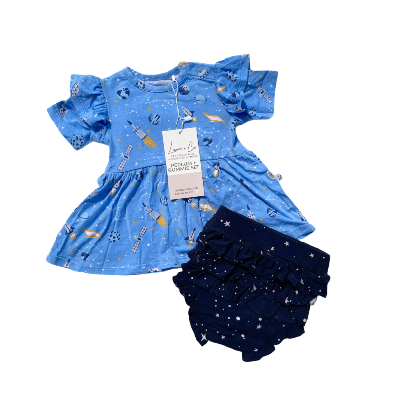 Laree + Co Logan Rockets and Galaxy Peplum + Bummie Bamboo Set