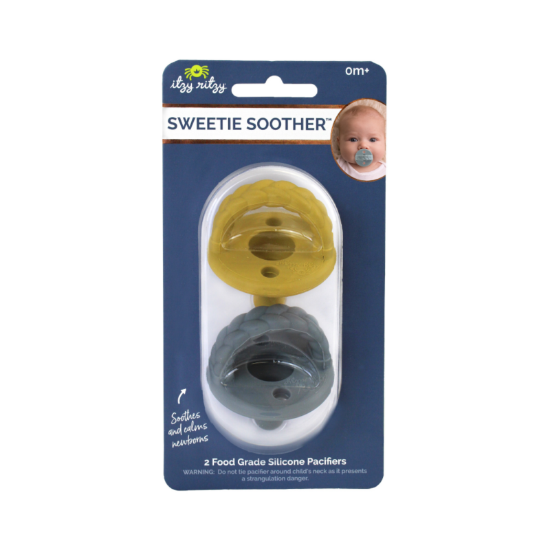 Itzy Ritzy Sweetie Soother Silicone Pacifier Set (2-Pack) Mustard + Gray