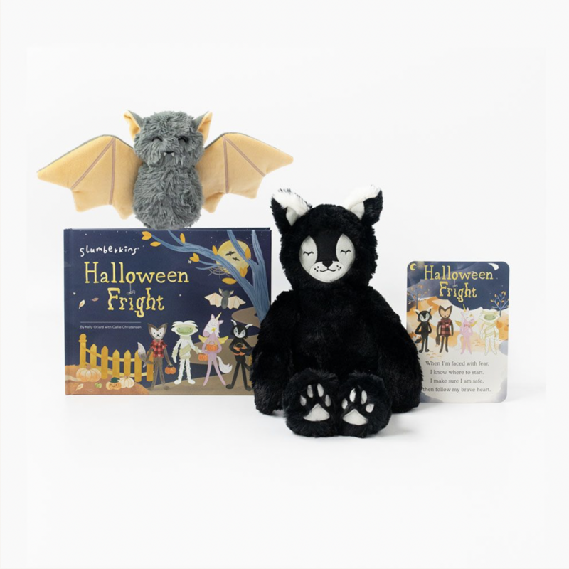 Slumberkins Black Cat Lynx Kin and Bat Mini Halloween Limited Edition Bundle