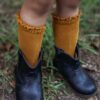 Little Stocking Co Mustard Yellow Lace Top Knee High Socks