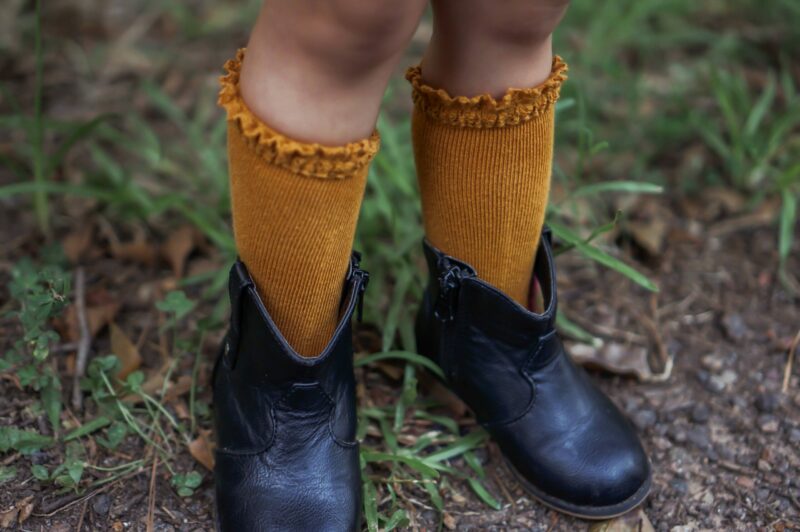 Little Stocking Co Mustard Yellow Lace Top Knee High Socks