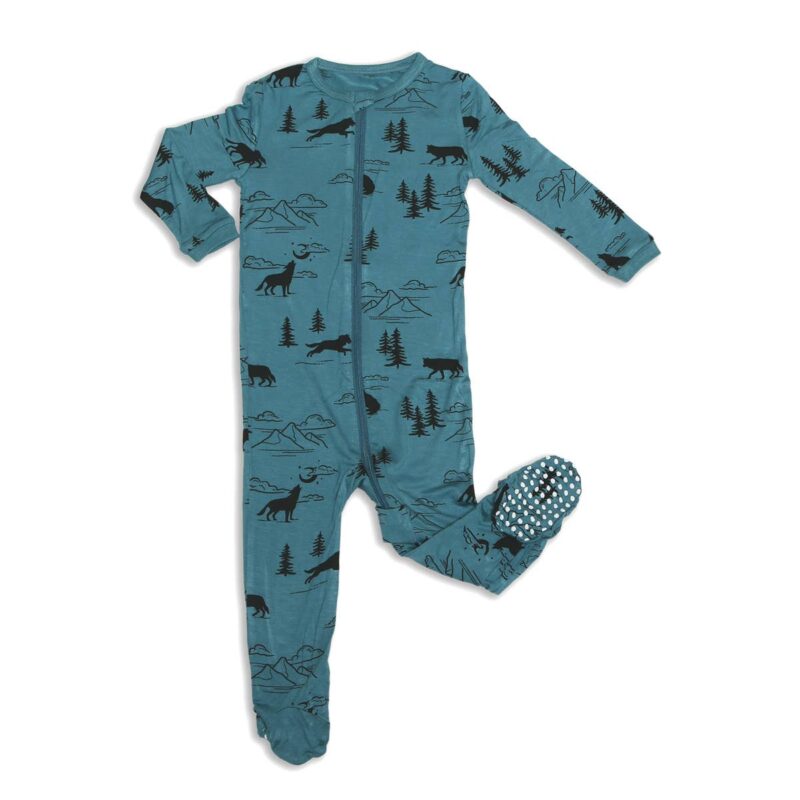 Silkberry Baby Call of the Wild Wolf Printed Bamboo Zippered Footie