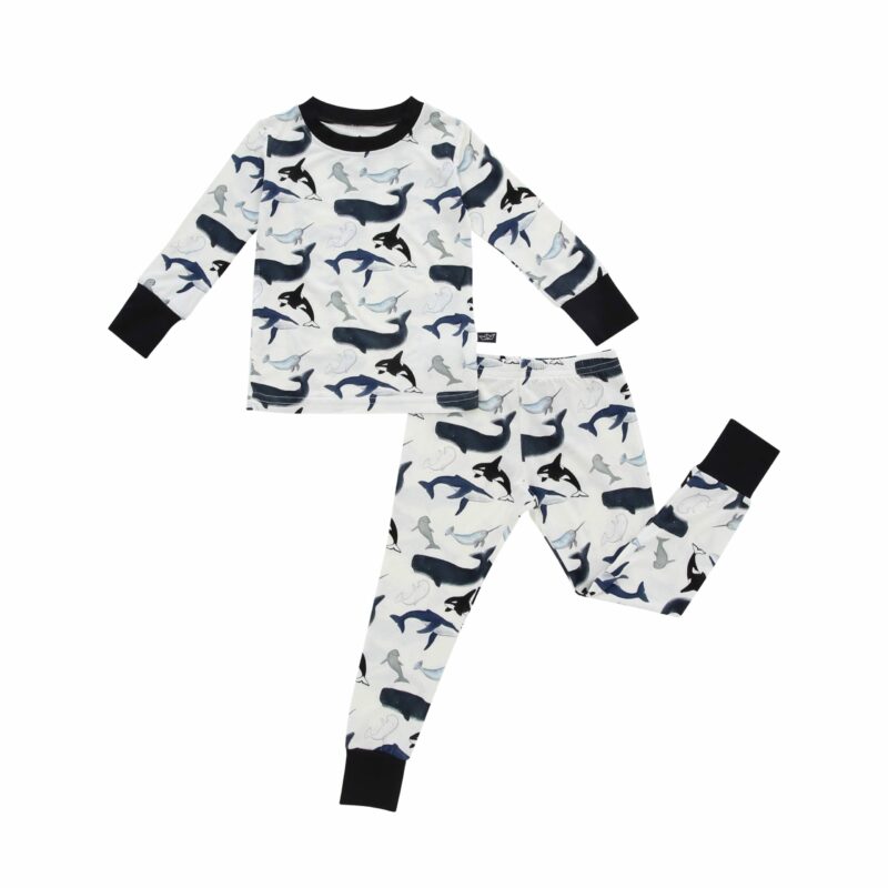 Peregrine Kidswear Watercolor Whales Bamboo Two-Piece Pajama Set