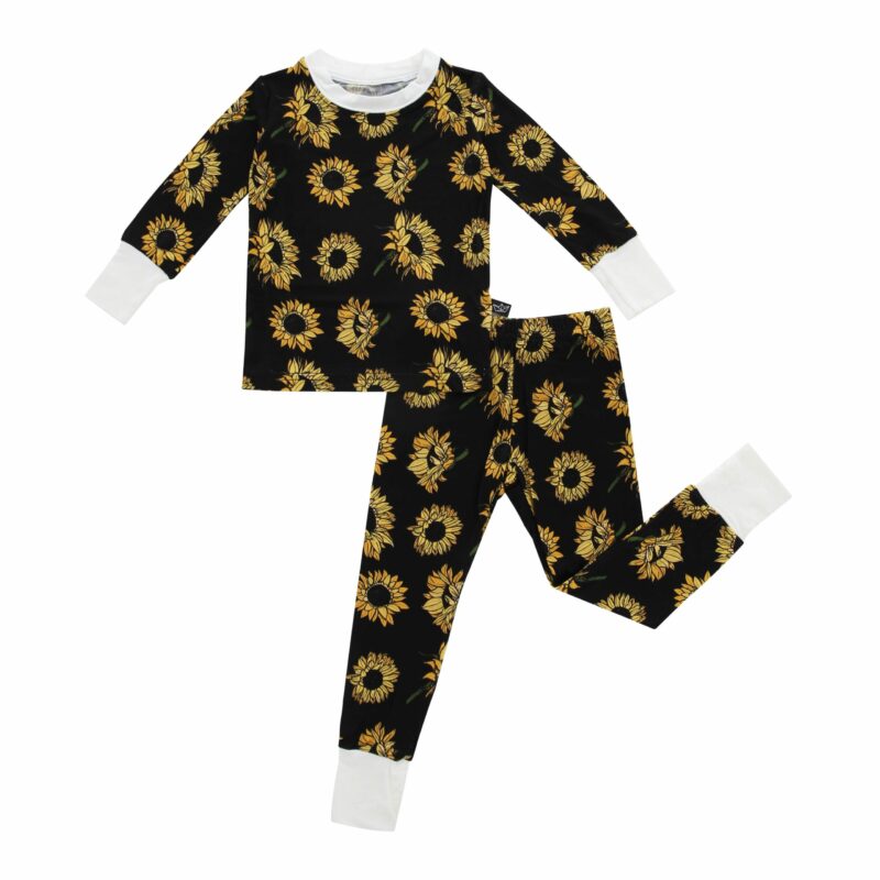 Peregrine Kidswear Sunflowers on Black Bamboo Two-Piece Pajama Set