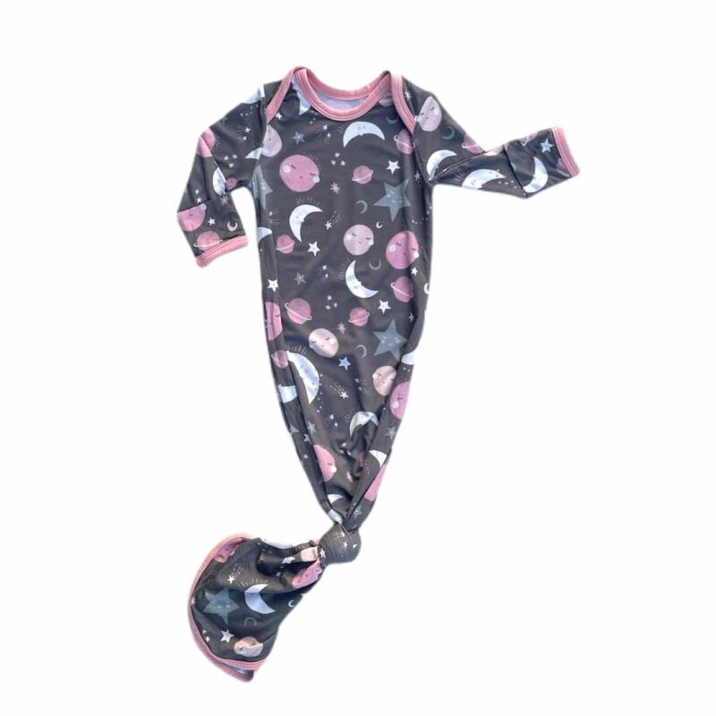 Little Sleepies To the Moon & Back Pink Bamboo Viscose Infant Knotted Gown