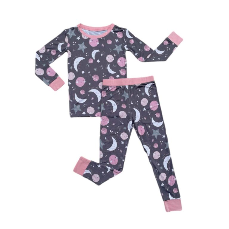 Little Sleepies To the Moon & Back Pink TwoPiece Bamboo Viscose Pajama Set Blossom