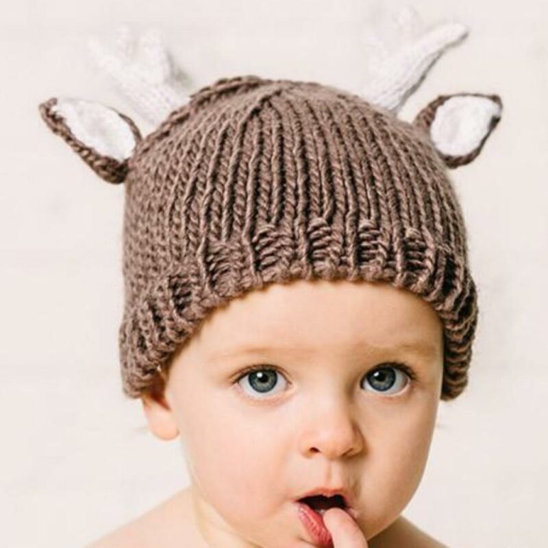 The Blueberry Hill Hartley Deer Hand Knit Hat in Tan