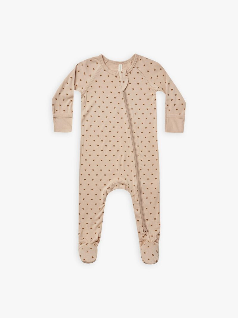 Quincy Mae Hearts Bamboo Zippered Footie