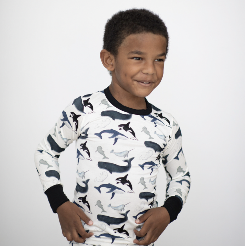 Peregrine Kidswear Watercolor Whales Bamboo Two-Piece Pajama Set