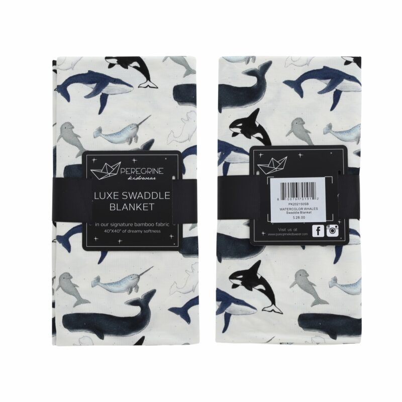 Peregrine Kidswear Watercolor Whales Bamboo Luxe Swaddle