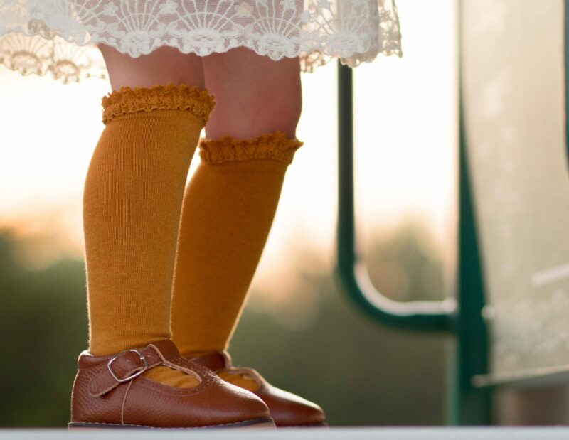 Little Stocking Co Mustard Yellow Lace Top Knee High Socks