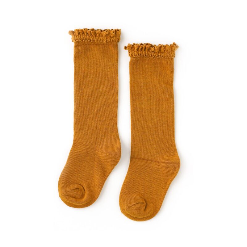 Little Stocking Co Mustard Yellow Lace Top Knee High Socks