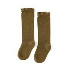 Little Stocking Co Olive Green Lace Top Knee High Socks