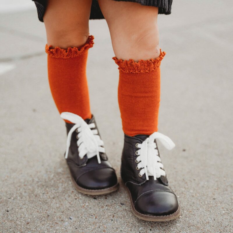 Little Stocking Co Pumpkin Lace Top Knee High Socks