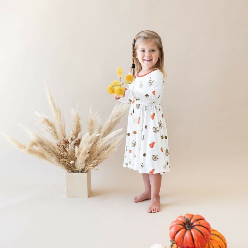 Kyte BABY Long Sleeve Twirl Dress in Pumpkin