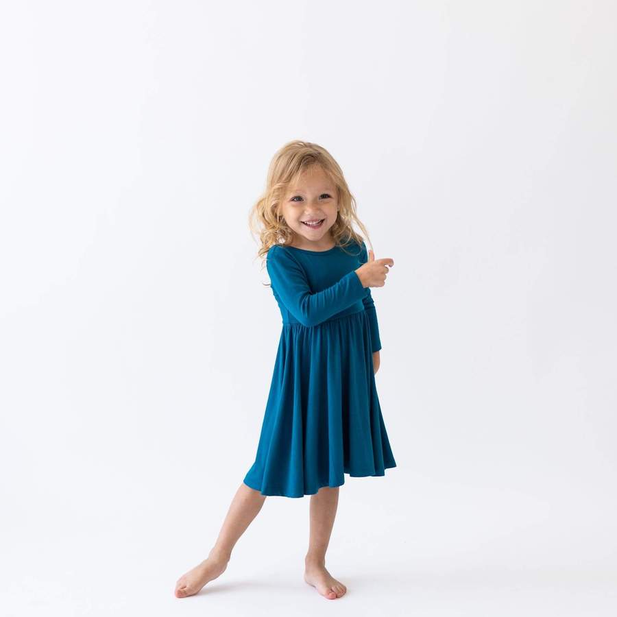 Kyte BABY Long Sleeve Twirl Dress in Baltic – Blossom