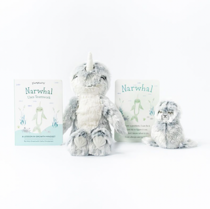 Slumberkins Silver Narwhal Kin and Seal Mini Growth Mindset Limited Edition Gift Set