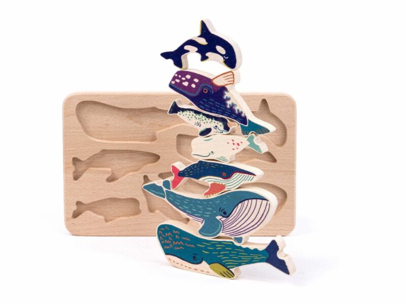 Bajo Whale Family Wooden Puzzle and Stacking Toy