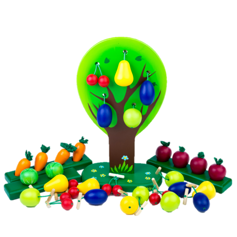 Poppy Baby Co Wooden Tree and Garden Set with Fruits and Veggies