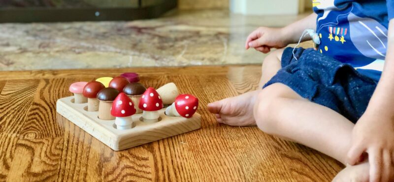 Poppy Baby Co Wooden Mushrooms on Wooden Tray