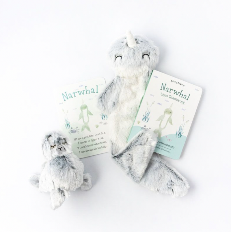 Slumberkins Silver Narwhal Snuggler and Seal Mini Growth Mindset Limited Edition Gift Set
