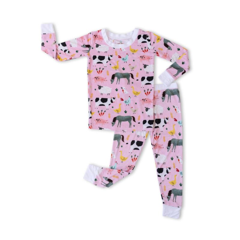 Little Sleepies Pink Farm Animals Two-Piece Bamboo Viscose Pajama Set