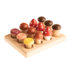 Poppy Baby Co Wooden Mushrooms on Wooden Tray