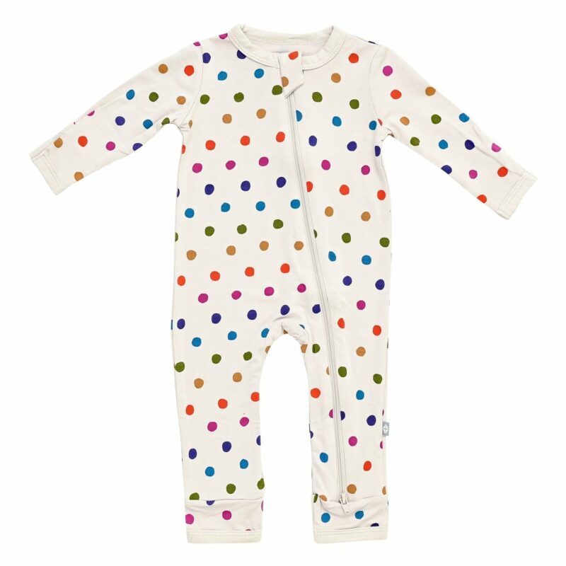 Kyte BABY Zippered Romper in Oat Polka Dot