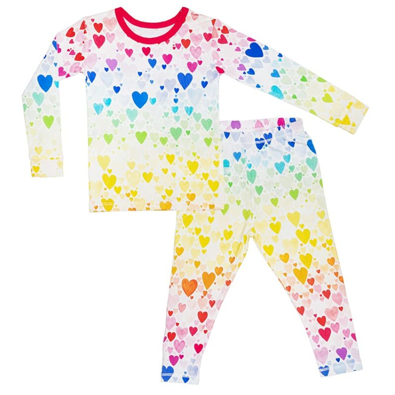 macaron+me Rainbow Hearts Long Sleeve Bamboo Viscose Pajama Set