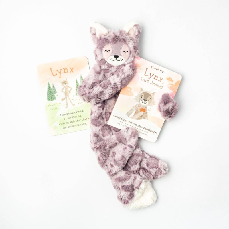 Slumberkins Spotted Lavender Lynx Snuggler and Self-Expression Board Book Bundle