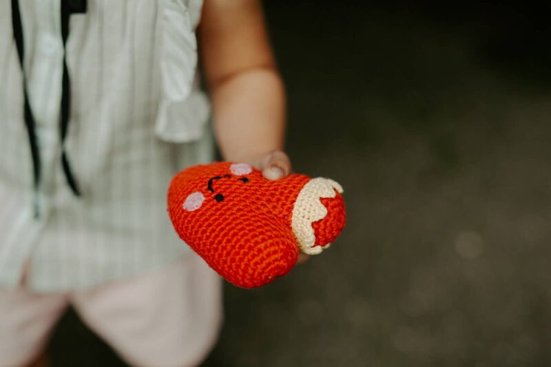 Pebble Red Heart Knit Rattle