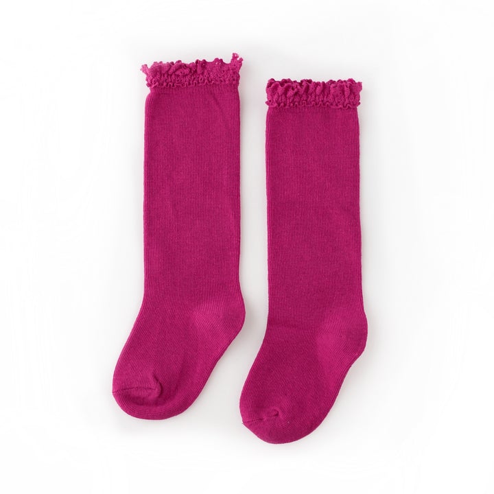 Little Stocking Co Magenta Lace Top Knee Highs