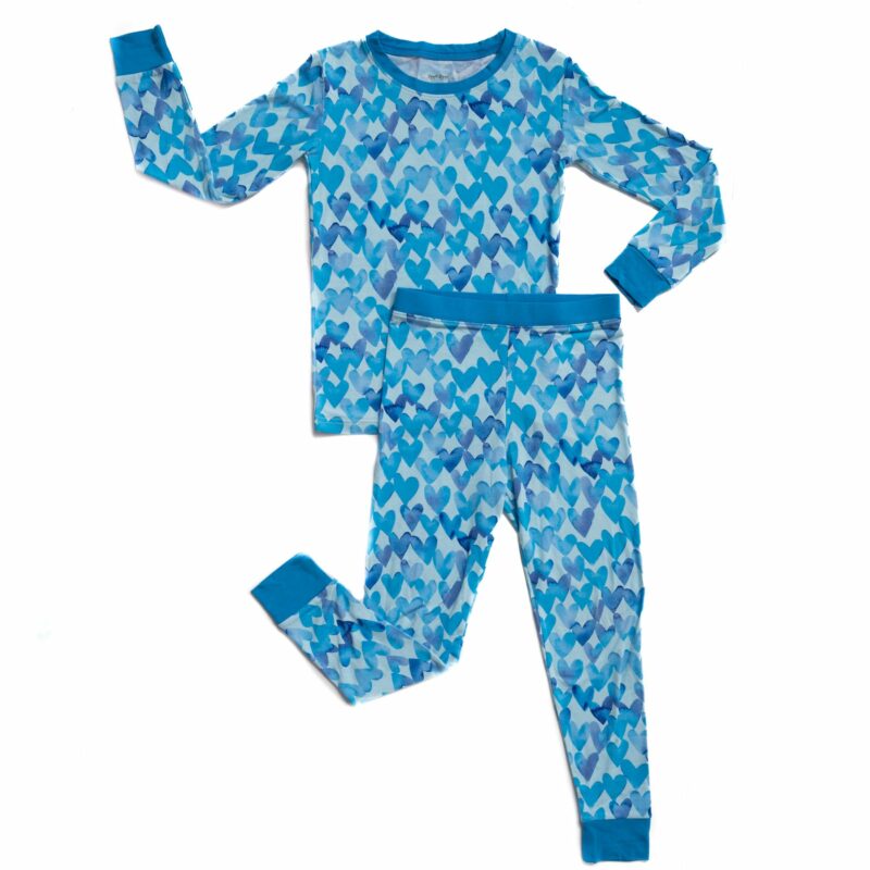 Little Sleepies Blue Watercolor Hearts Two-Piece Bamboo Viscose Pajama Set