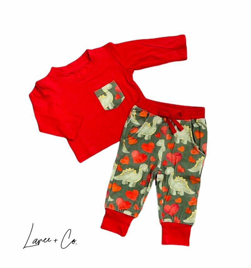 Laree + Co Valentine Dinos Bamboo Pocket Tee and Joggers