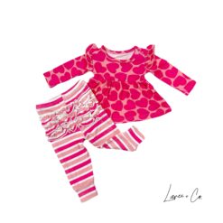 Laree + Co Valentine Hearts Bamboo Long Sleeve Peplum Top and Ruffle Leggings