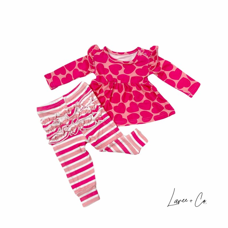 Laree + Co Valentine Hearts Bamboo Long Sleeve Peplum Top and Ruffle Leggings