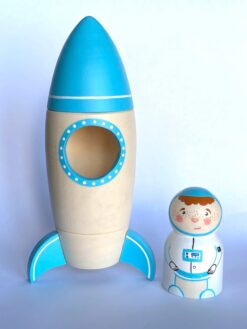 PoppyBaby Co Light Blue Rocket Ship with Brown Haired Astronaut