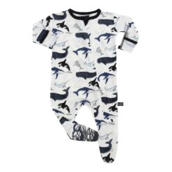 Peregrine Kidswear Watercolor Whales Bamboo Viscose Footie