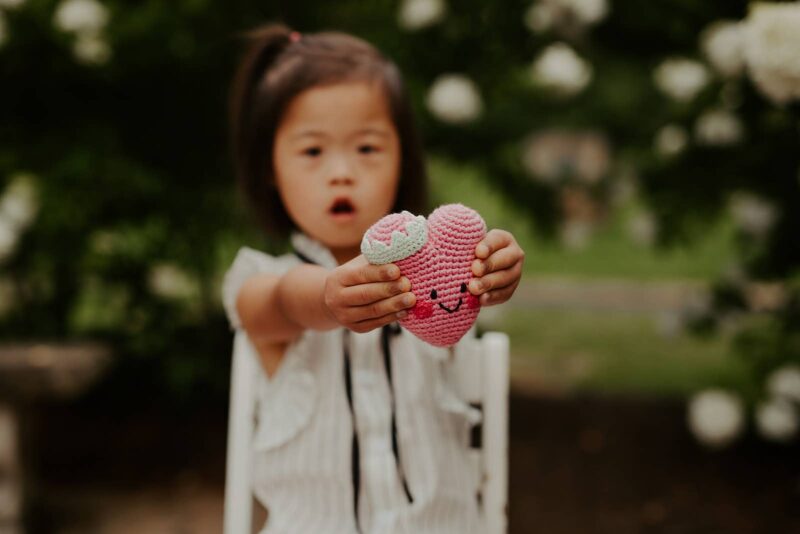 Pebble Pink Heart Knit Rattle