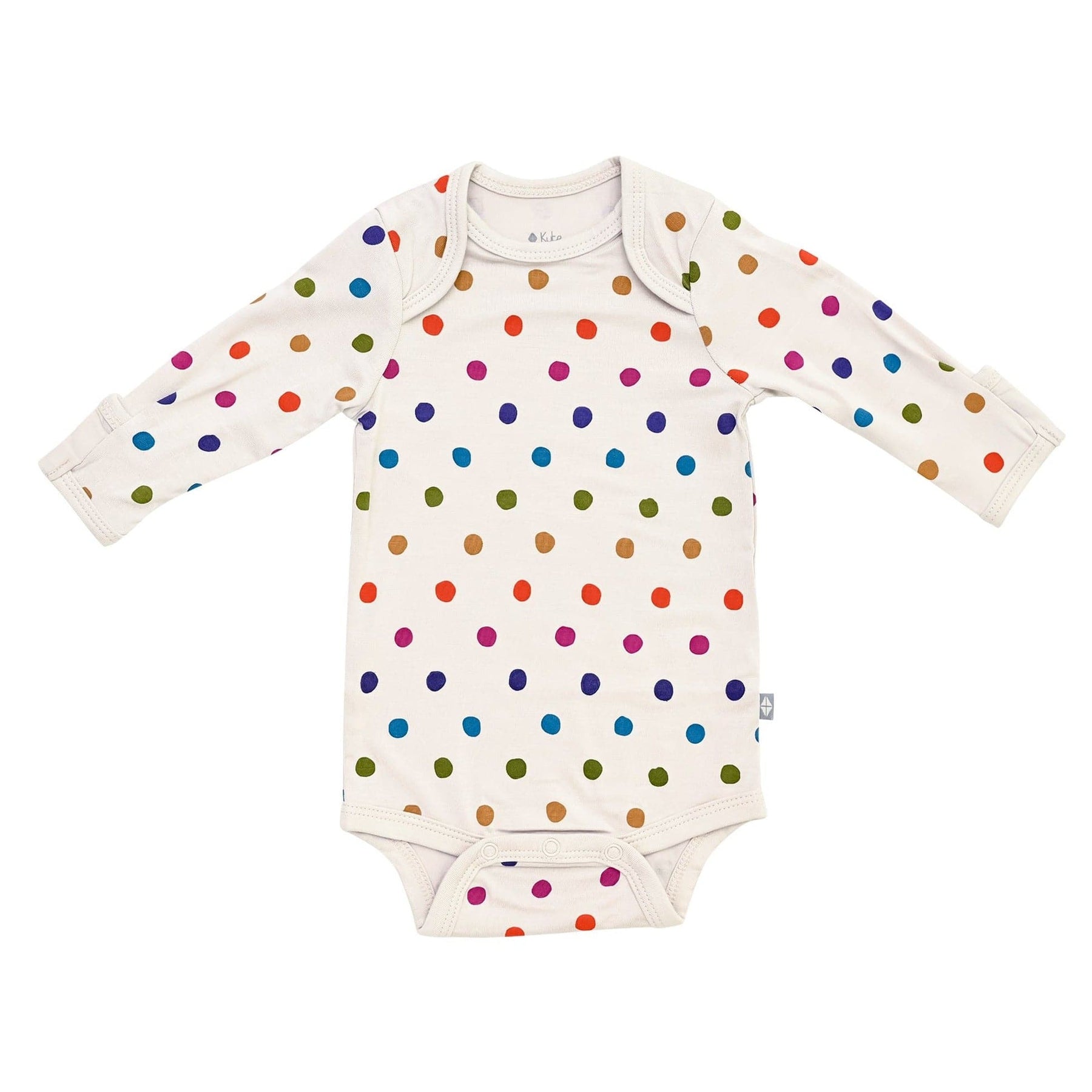 Kyte BABY Long Sleeve Bodysuit in Oat Polka Dot Blossom