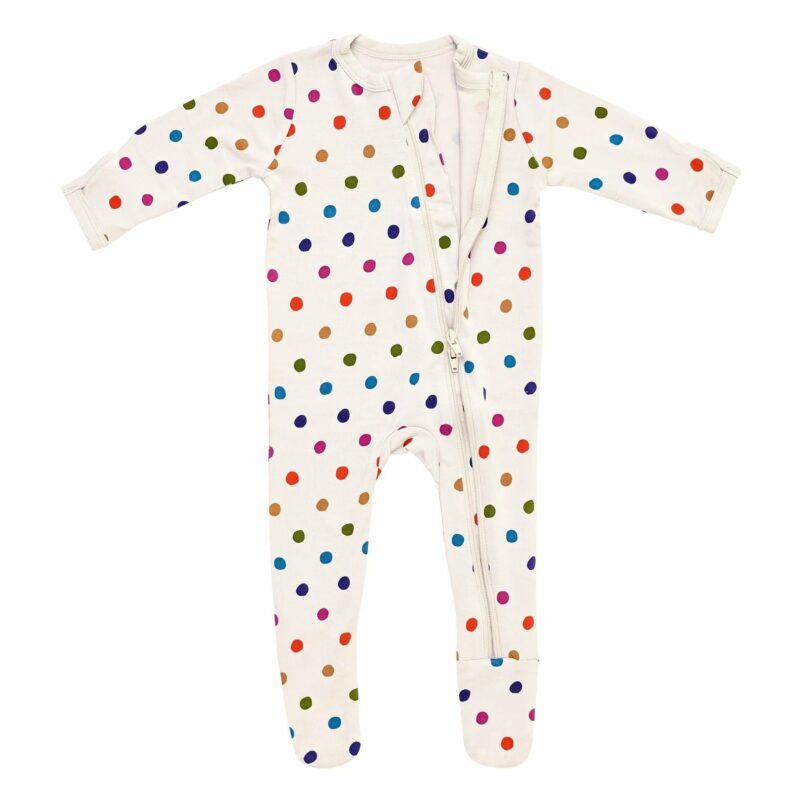 Kyte BABY Zippered Footie in Oat Polka Dot
