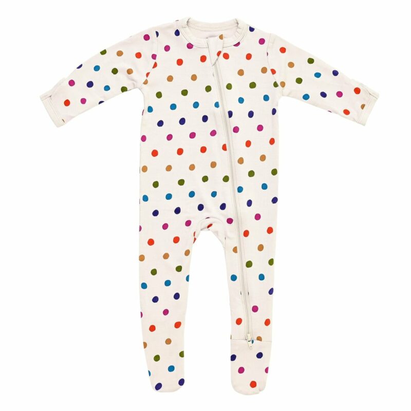 Kyte BABY Zippered Footie in Oat Polka Dot