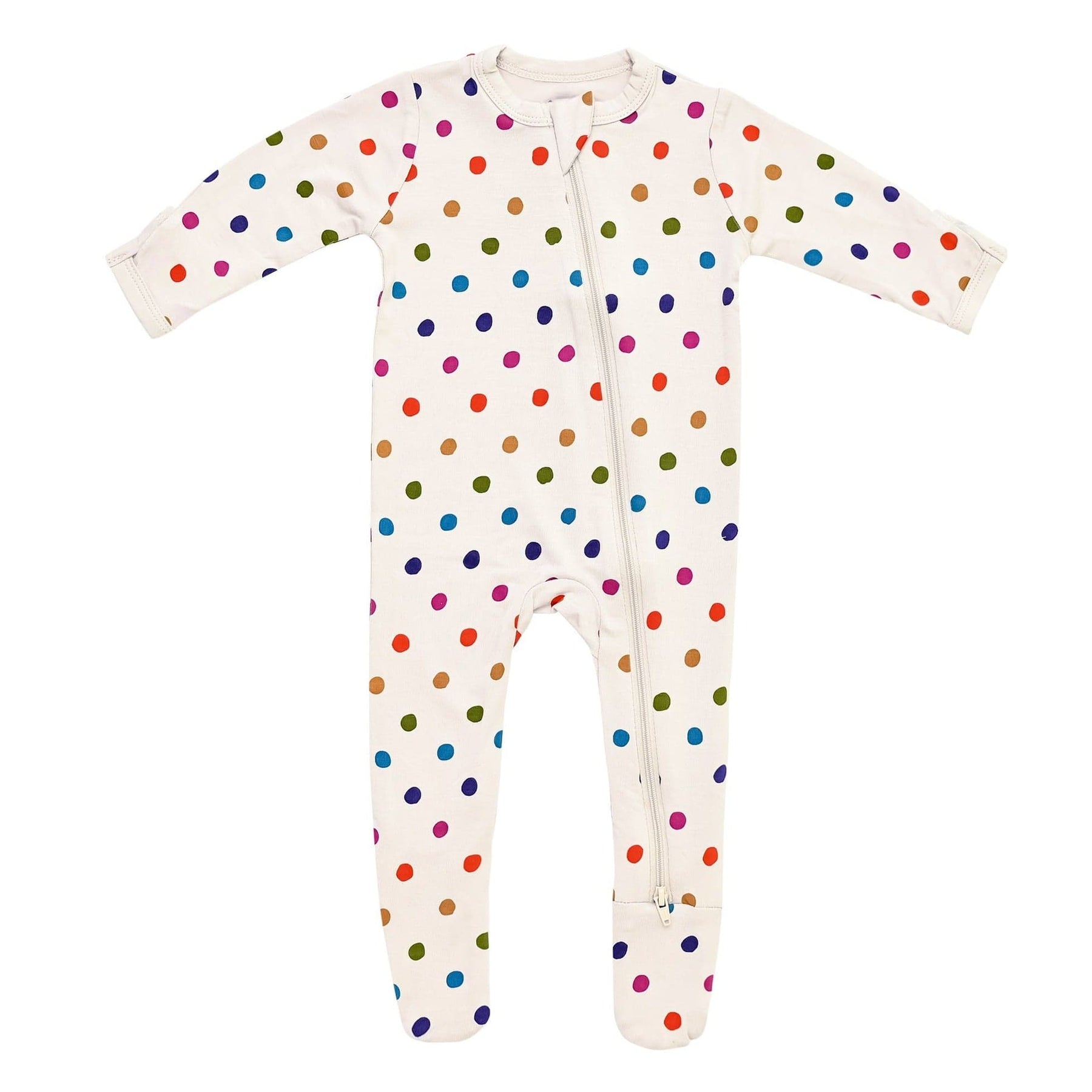 Kyte BABY Zippered Footie in Oat Polka Dot Blossom