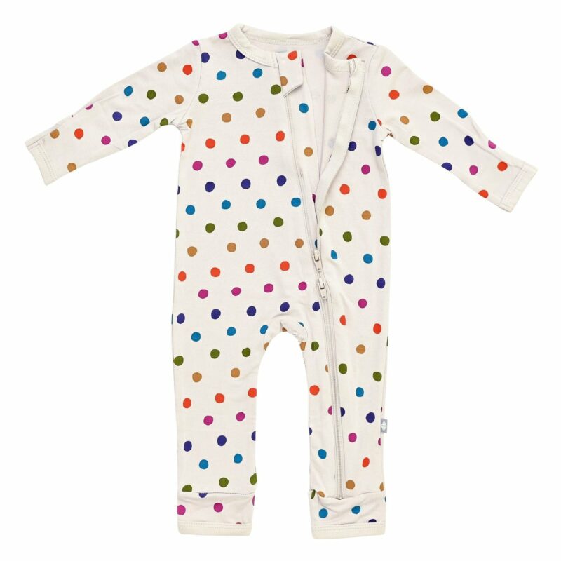 Kyte BABY Zippered Romper in Oat Polka Dot